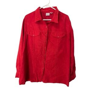 Carolina Colors Plus 20W Red Button Up Faux Suede Shirt Polyester Long Sleeve